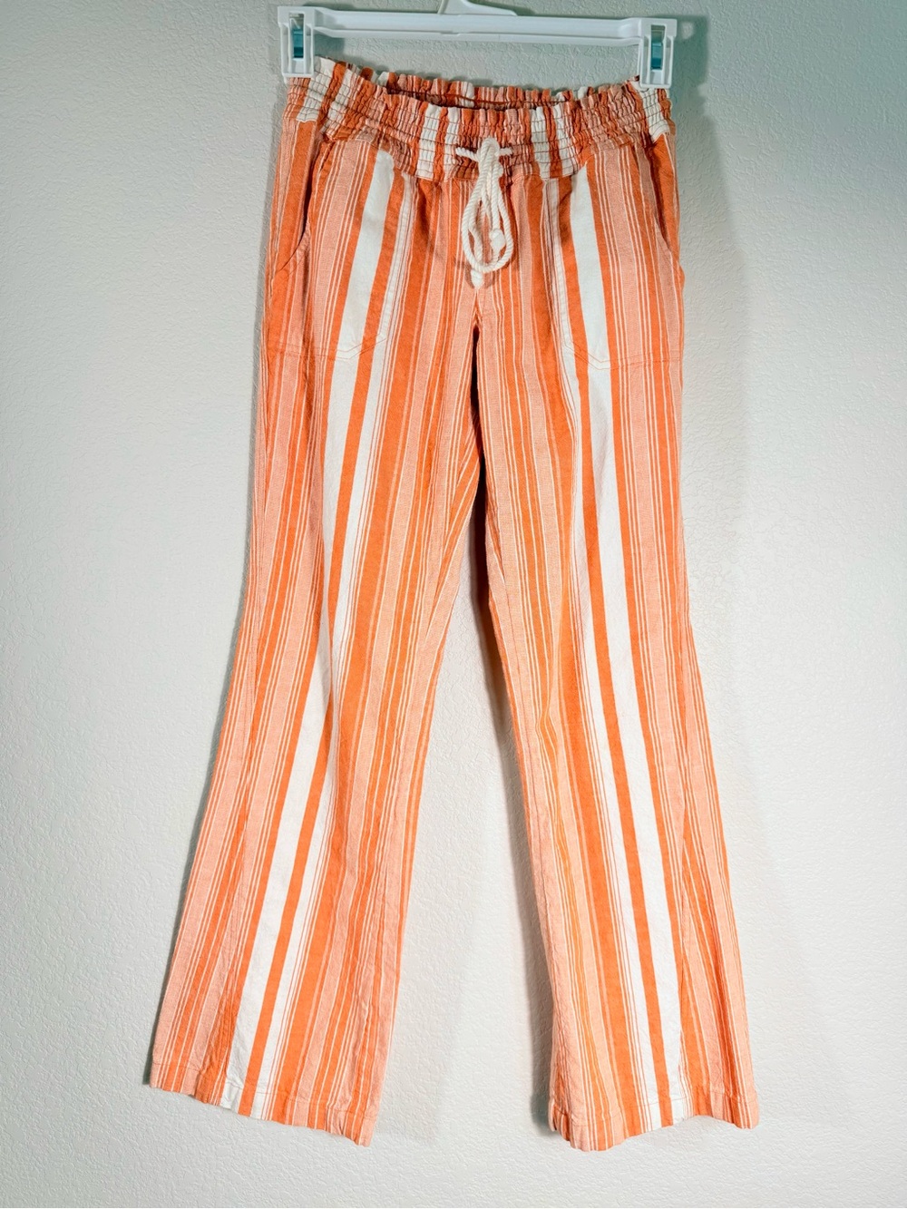 Roxy Women’s SP Striped Orange & White Wide-Leg Drawstring Pants